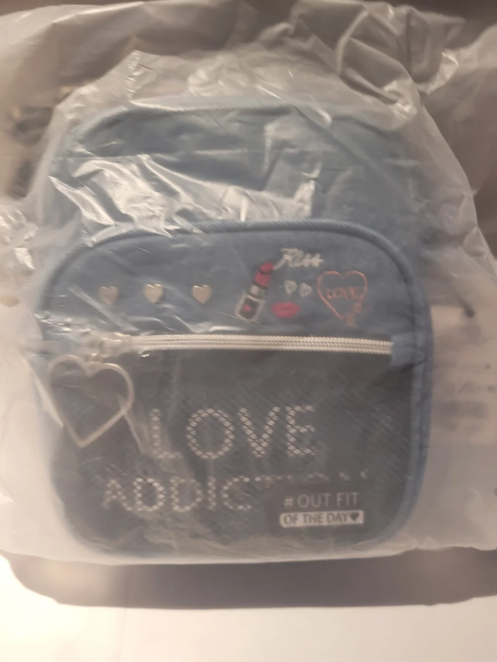 Kids Heart Charm Denim Mini Backpack - Blue